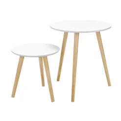 SONGMICS Småbord>Satsbord med ben i massivt trä - 2-pack Vit/Trä