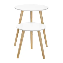 SONGMICS Småbord>Satsbord med ben i massivt trä - 2-pack Vit/Trä