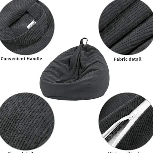 Sittsäckar>Säckstolshölje (utan fyllning) för barn och vuxna, Säckstol förvaring tvättbar mjuk premium Corduroy leksaker Säckstolshölje 80*90CM
