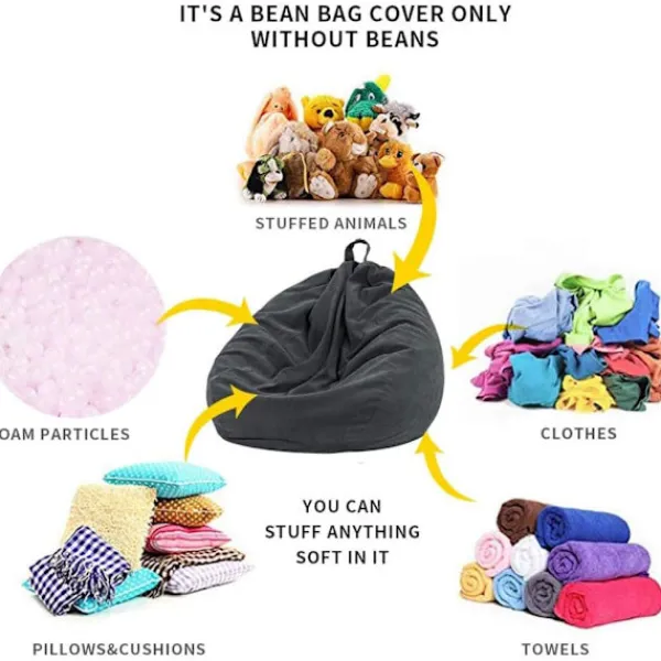 Sittsäckar>Säckstolshölje (utan fyllning) för barn och vuxna, Säckstol förvaring tvättbar mjuk premium Corduroy leksaker Säckstolshölje 80*90CM
