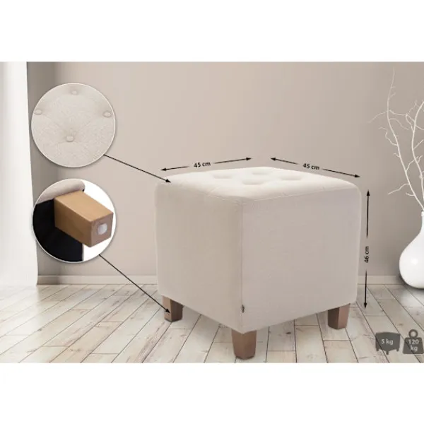 BellaFurn Sittpuffar>Seat Pall, Ottoman - Modern Elegant Design med hållbara dammbeläggningar, komfort och styrka Färg: Cream