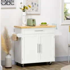 Northio Köksö>Serveringsvagn Köksvagn Med Bänkskiva, Kryddställ, Handdukshållare, Vit, 109X40X89Cm För Vardagsrum & Matsal