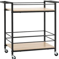 Northio Köksö>Serveringsvagn Köksvagn Med 2 Nivåer, Handtag, Hjul Med Broms, Skyddsräcken, Lastkapacitet 60 Kg, 82X40X75 Cm