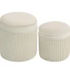 Northio Pallar>Set med 2 förvaringsfotpallar, rund sammet, krämfärgad, 36x36x41,5 cm