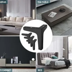 Skåp>Set med 4 möbelben, belastning upp till 600 kg, cm moderna metalltriangulära bordsben, hårnålsmöbelben för skåp, soffa, svart ( cm) cm 17 17