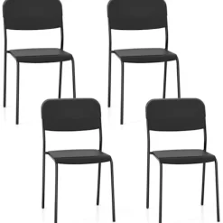 COSTWAY Stolar>Set med 4 stapelbara matsalsstolar MAX kapacitet 180 kg Lutande rygg, metallben, för kök och vardagsrum Svart