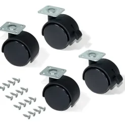 Kontorsmöbler>Set med 4 svängbara hjul 50 mm med fästplatta/kullager Svart