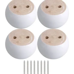 AIZHENCHEN Balkongmöbler>Set med 4 vita runda möbelben i eukalyptusträ 8 x 8 x 5 cm - XF4 -