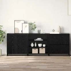 vidaXL Sideboards>Sideboard 3 pcs Svart Ek 70 x 41 x 75 cm Konstruerat trä