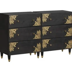 vidaXL Byråer>Sideboard med låda 2 pcs Svart 60 x 33 x 75 cm Massivt mangoträ