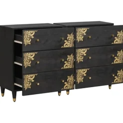 vidaXL Byråer>Sideboard med låda 2 pcs Svart 60 x 33 x 75 cm Massivt mangoträ