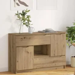vidaXL Sideboards>Sideboard med låda Artisan Ek 100 x 30 x 65,6 Konstruerat trä