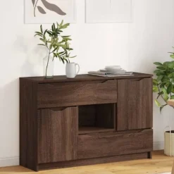 vidaXL Sideboards>Sideboard med låda Brun Ek 100 x 30 x 65,6 Konstruerat trä