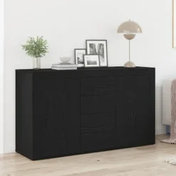 vidaXL Sideboards>Sideboard med låda Svart Ek 120 x 36 x 69 cm Konstruerat trä