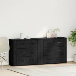 vidaXL Byråer>Sideboard med låda Svart Ek 160 x 33 x 70 cm Konstruerat trä