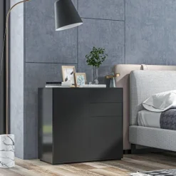 Northio Sideboards>Sideboard Svart Förvaringsskåp Med 2 Lådor & 2 Dörrar, Lutningsskydd, För Vardagsrum/Sovrum, 117X36X74Cm