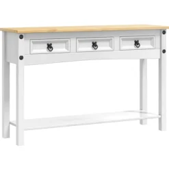 vidaXL Sideboards>Sidobord med låda Vit 114 x 34,5 x 73 cm Massiv furu