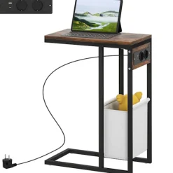 Northio Småbord>Sidobord med uttag, USB-portar, kablar, C-formad design