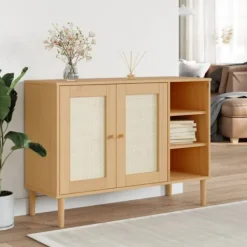 vidaXL Sideboards>Sidobord SENJA rottinglook brun 112x40x80 cm massiv furu