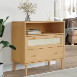 vidaXL Byråer>Sidobord SENJA rottinglook brun 80x40x80 cm massiv furu