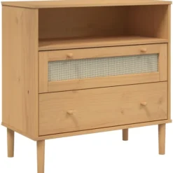 vidaXL Byråer>Sidobord SENJA rottinglook brun 80x40x80 cm massiv furu