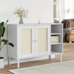 vidaXL Sideboards>Sidobord SENJA rottinglook vit 112x40x80 cm massiv furu