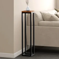 BellaFurn Småbord>Sidobord, soffbord - Robust design - Solid Oak & Matte Black Metal | Storlek: 20x20x90 cm