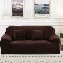 Soffor>2-sits soffaöverdrag enfärgad sammet skyddande överdrag enkel passform stretch tyg maskintvättbar sofföverdrag, 2-sits: 145-185 cm, brun