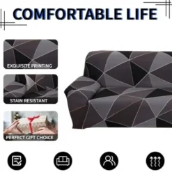 Soffor>(3-sits, Svart Fyrkant) 3-sits Soffa Överdrag Stretch Soffa Överdrag med Armstöd med Kuddfodral Universell Halkskydd Elastisk Soffa Överdrag Soffa Överdrag | Fyndiq