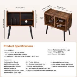 Sideboards>Skivspelare Stativ - Duoku - Rymmer upp till 100 album - med justerbar höjd, för vardagsrum och sovrum - Brun