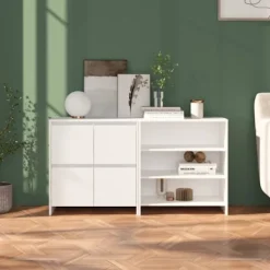 vidaXL Sideboards>Skänk 2 delar vit konstruerat trä