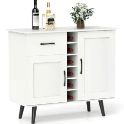 Northio Sideboards>Skänk med 6 flaskor vinställ & låda & 2 dörrar Modernt vinbarsskåp Vit