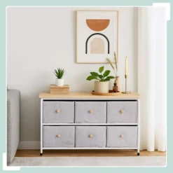 Northix Byråer>Skänk med 6 lådor – metallram, tygförvaring