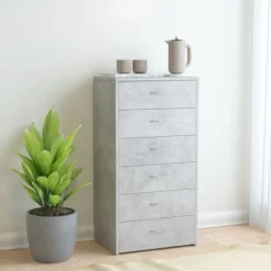 vidaXL Byråer>Skänk med 6 lådor betonggrå 50x34x96 cm konstruerat trä