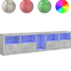 vidaXL Sideboards>Skänk med LED-belysning betonggrå 283x37x67 cm