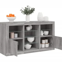 vidaXL Sideboards>Skänk med LED-belysning grå sonoma 123x37x67 cm
