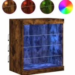 vidaXL Skåp>Skänk med LED-belysning rökfärgad ek 60,5x37x67 cm