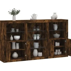 vidaXL Sideboards>Skänk med LED-belysning rökfärgad ek 181,5x37x100 cm