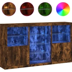 vidaXL Sideboards>Skänk med LED-belysning rökfärgad ek 181,5x37x100 cm