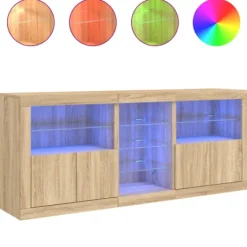 vidaXL Sideboards>Skänk med LED-belysning sonoma-ek 181,5x37x67 cm