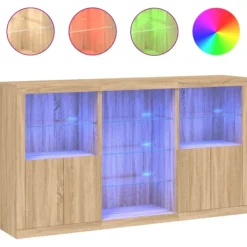 vidaXL Sideboards>Skänk med LED-belysning sonoma-ek 181,5x37x100 cm