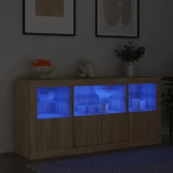 vidaXL Sideboards>Skänk med LED-belysning sonoma-ek 142,5x37x67 cm