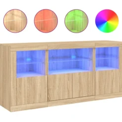 vidaXL Sideboards>Skänk med LED-belysning sonoma-ek 142,5x37x67 cm