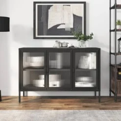 vidaXL Skåp>Skänk svart 105x35x70 cm glas och stål