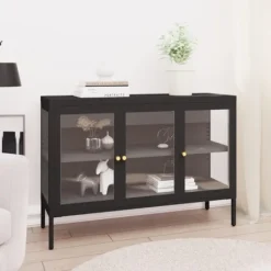 vidaXL Skåp>Skänk svart 105x35x70 cm stål och glas