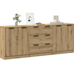 vidaXL Sideboards>Skänkar 3 delar ek 60x30x70 cm konstruerat trä