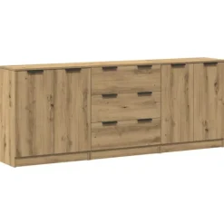vidaXL Sideboards>Skänkar 3 delar ek 60x30x70 cm konstruerat trä