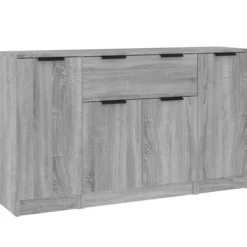 vidaXL Sideboards>Skänkar 3 st grå sonoma konstruerat trä