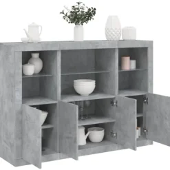 vidaXL Skåp>Skänkar med LED-belysning 3 st betonggrå konstruerat trä