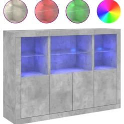 vidaXL Skåp>Skänkar med LED-belysning 3 st betonggrå konstruerat trä